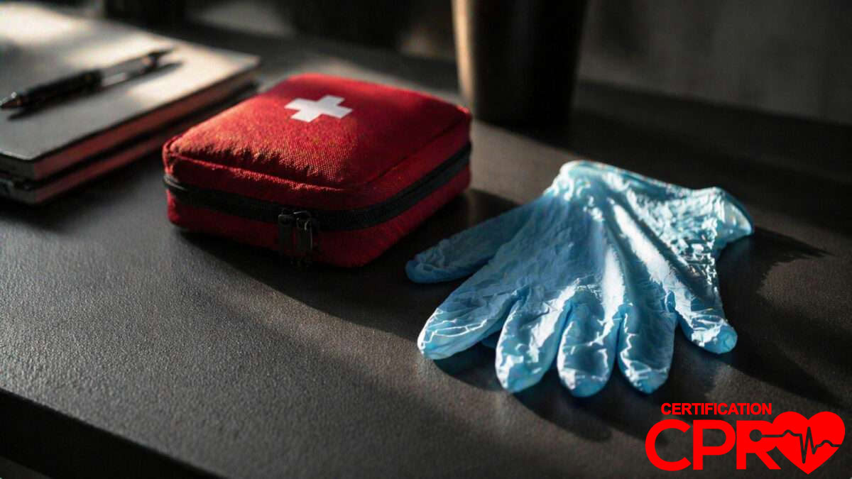 First aid kit and gloves for CPR certification and training in El Paso.
